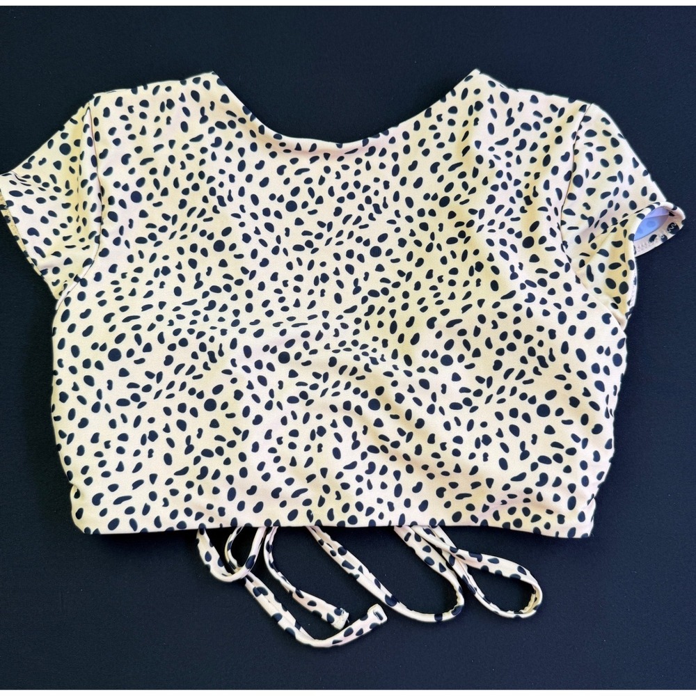 Zaful Small 4 Bikini Set Tan Black Cheetah Print Ruched Crop Top Side Tie Resort - Picture 4 of 11